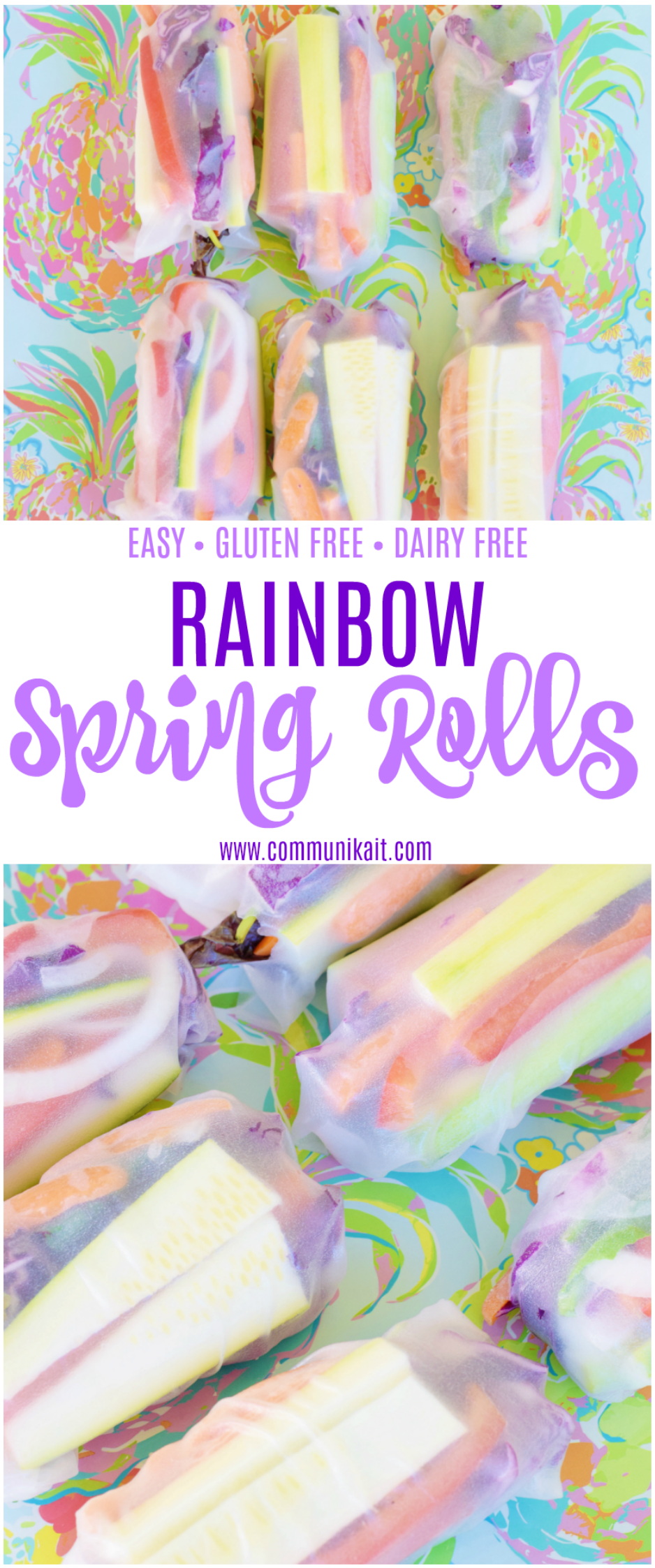 Colorful Vegetable Spring Rolls Recipe - Dairy and Gluten Free - Make At Home - Zucchini, Carrots, Onions, Cucumber, Peppers, Basil, Mint + Mixed Greens - Rainbow Spring Rolls - Communikait