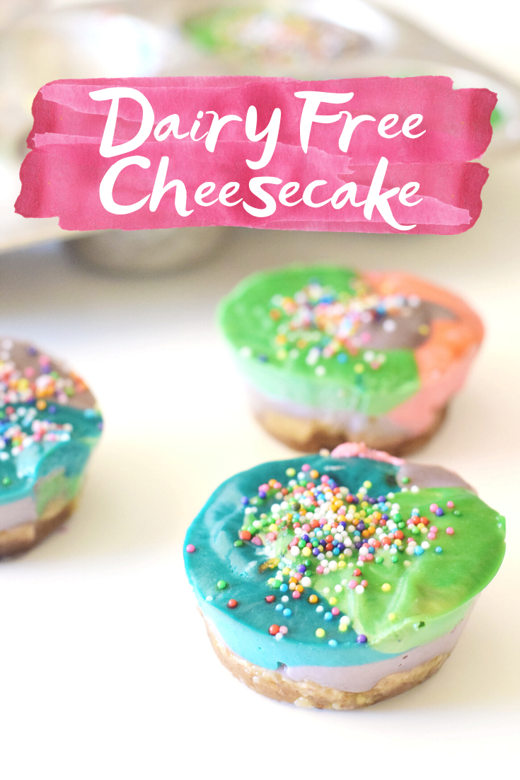 Dairy Free Rainbow Cheesecake - A step-by-step guide to creating delicious dairy free cheesecake that can be customized with color! | Dairy Free Cheesecake - Dairy Free Cheesecake Recipe - Gluten Free Dairy Free Cheesecake - No Dairy Cheesecake 