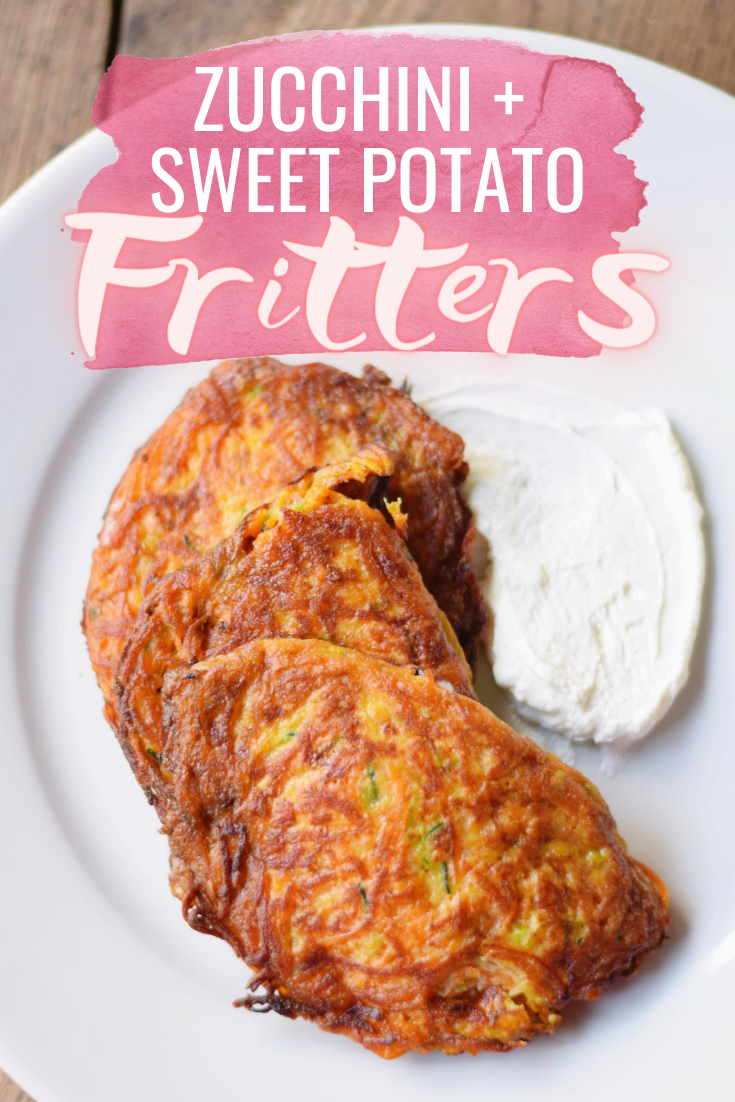 ZUCCHINI + SWEET POTATO FRITTERS WITH GOAT CHEESE | Zucchini Fritters - Sweet Potato Fritters - Vegetarian Snack - Zucchini Fritters Recipe - Best Zucchini Fritters - Le Jardin Marrakech - Green Giant Veggie Spirals - Vegetarian Meals - Recipes With Goat Cheese - #vegetarian #veggiespirals #recipe