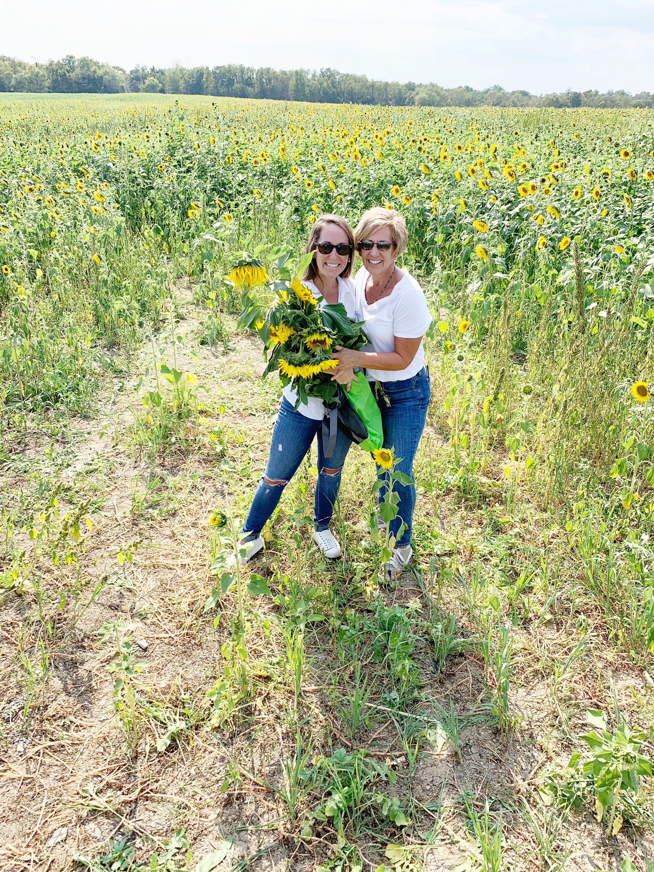 Women holding sunflowers