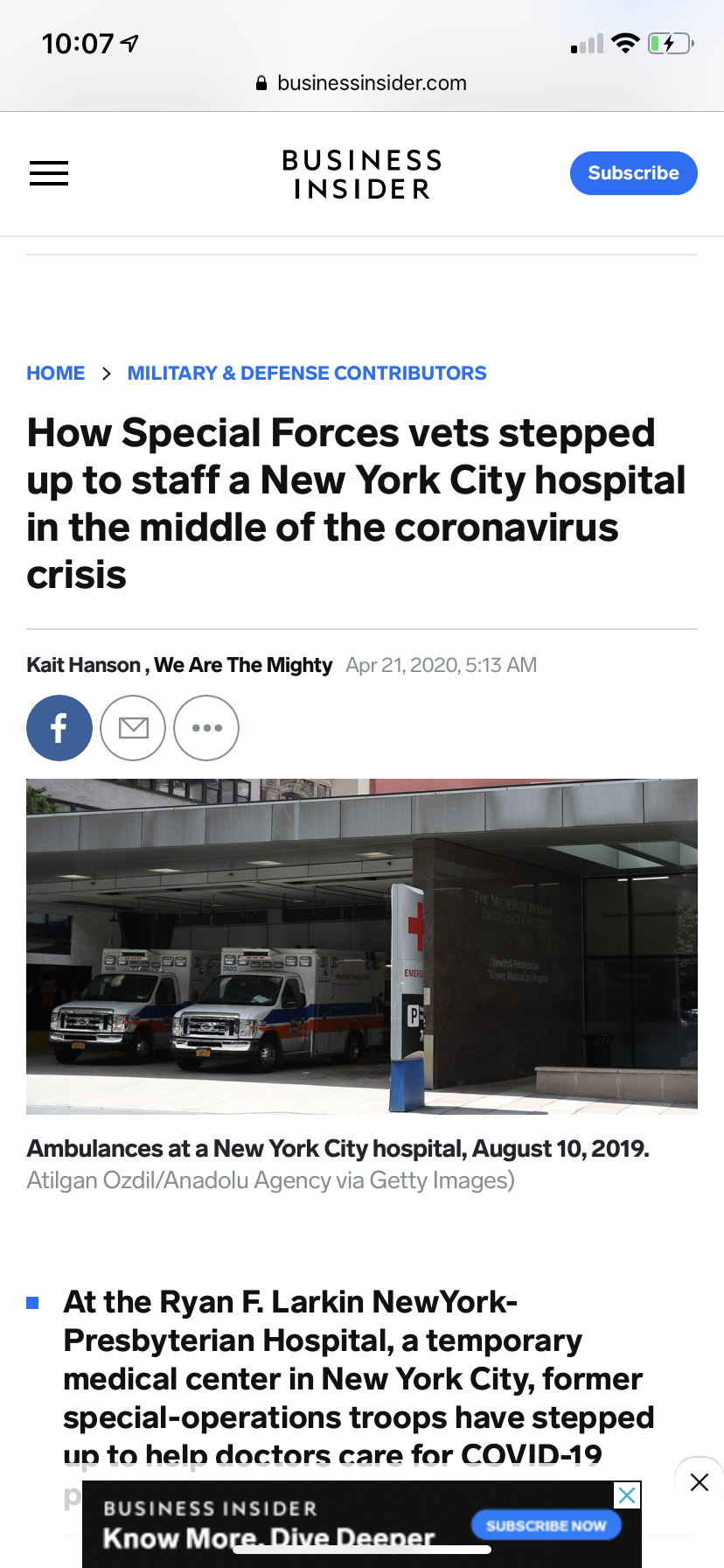 Business Insider + We Are The Mighty - Pop-up hospital in NYC for coronavirus